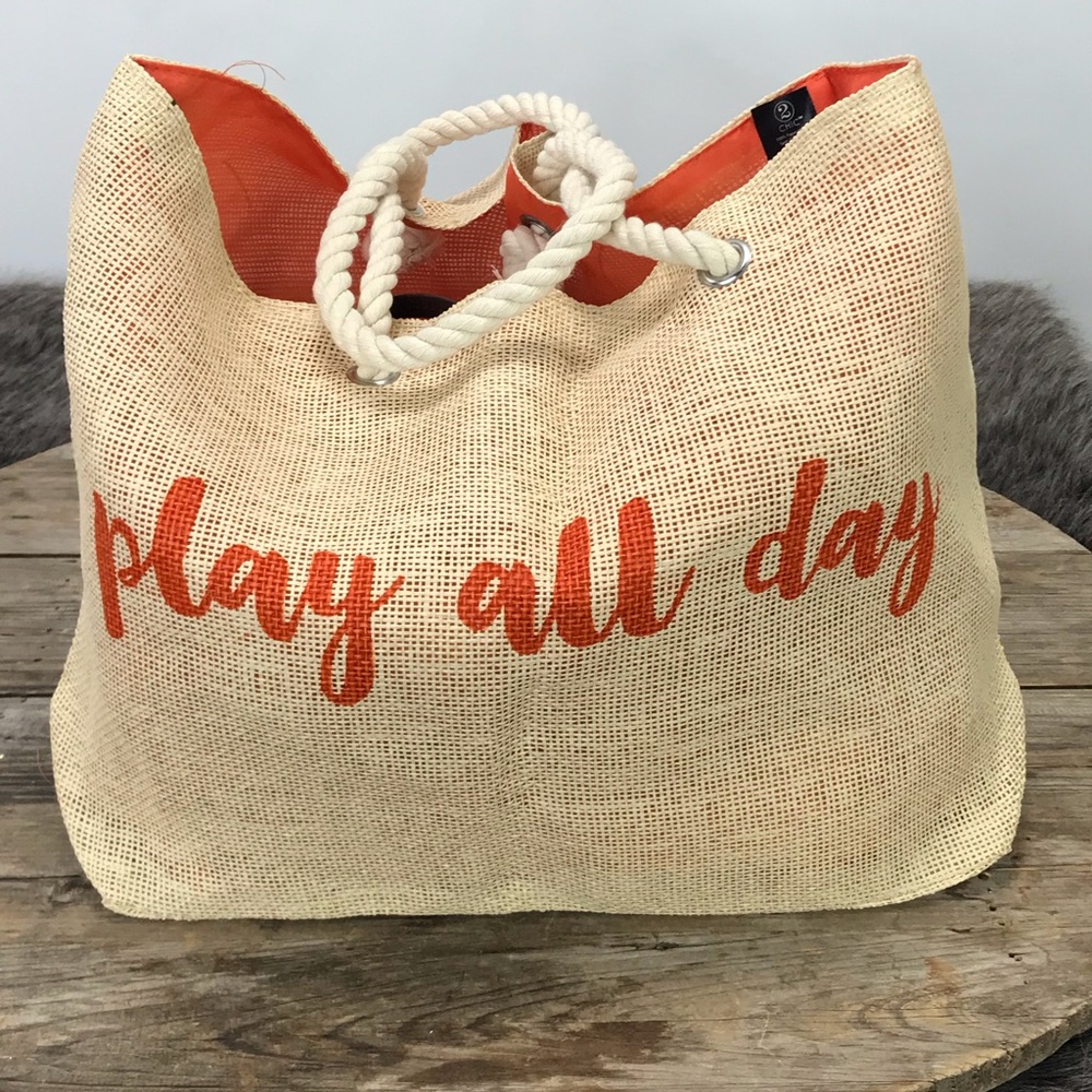 Beach market tote bag play all day jute rope